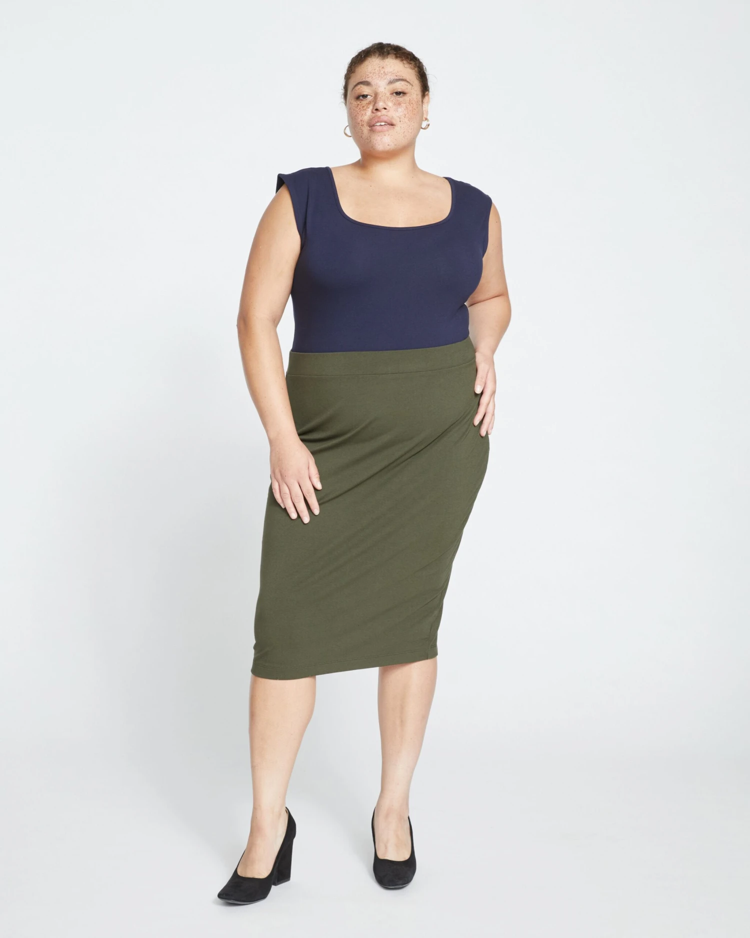 Danube Jersey Pencil Skirt - High-Stretch Smoothing Skirt in Nori 4 Danube Jersey Pencil Skirt - High-Stretch Smoothing Skirt in Nori - Image 2