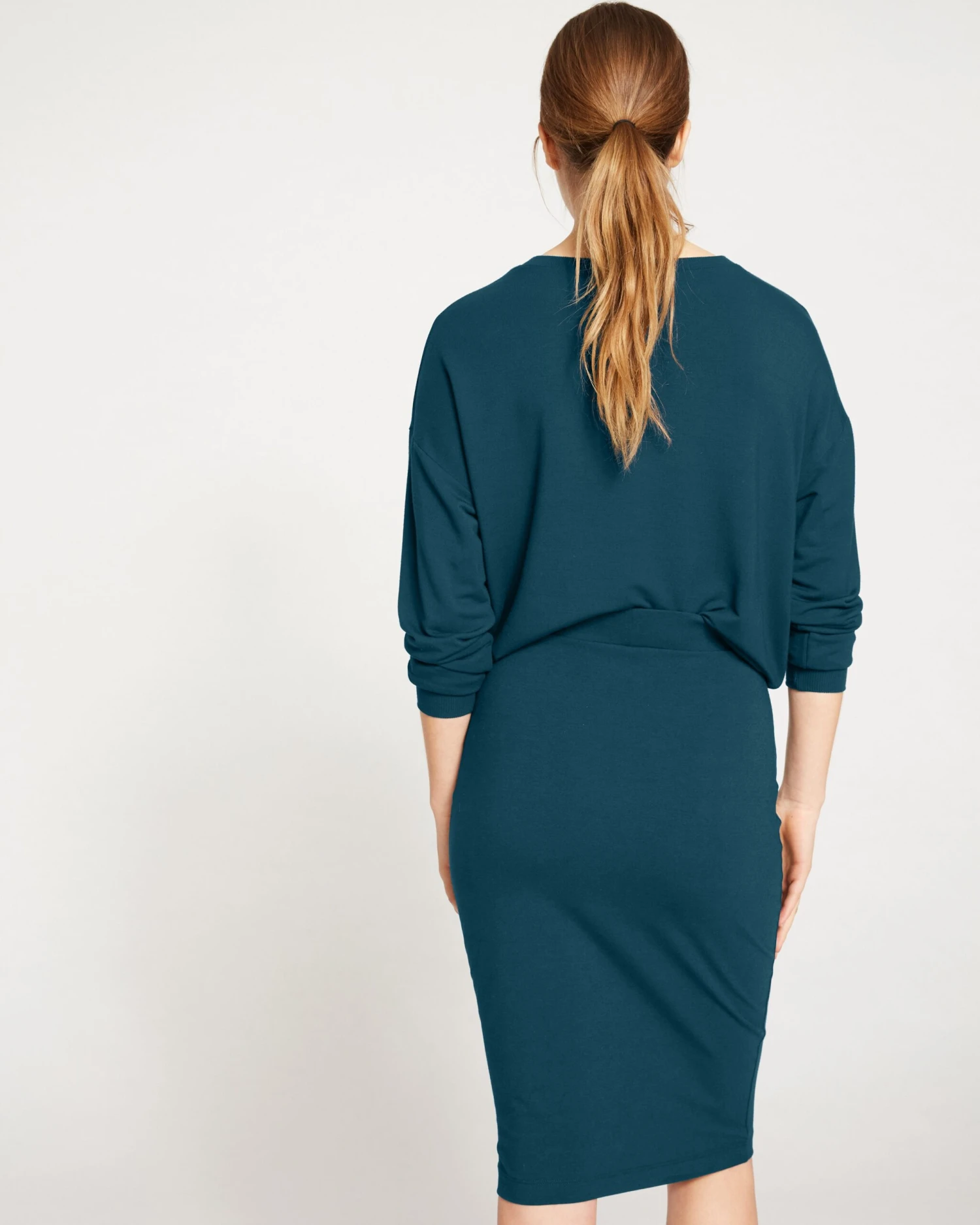 Comfortable Jersey Pencil Skirt with Elastic Waist - Deep Sea 6 Comfortable Jersey Pencil Skirt with Elastic Waist - Deep Sea - Image 4