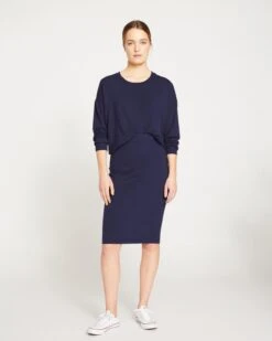 Smoothing Jersey Pencil Skirt - Midnight Blue Elastic Waist Bottoms -UNIVERSAL STANDARD Danube Jersey Skirt Navy US20081H 191 001 001