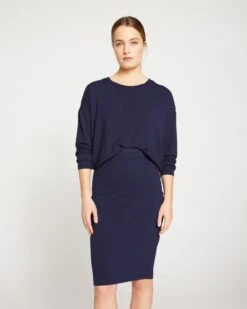 Smoothing Jersey Pencil Skirt - Midnight Blue Elastic Waist Bottoms