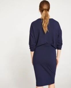 Smoothing Jersey Pencil Skirt - Midnight Blue Elastic Waist Bottoms -UNIVERSAL STANDARD Danube Jersey Skirt Navy US20081H 191 004 033