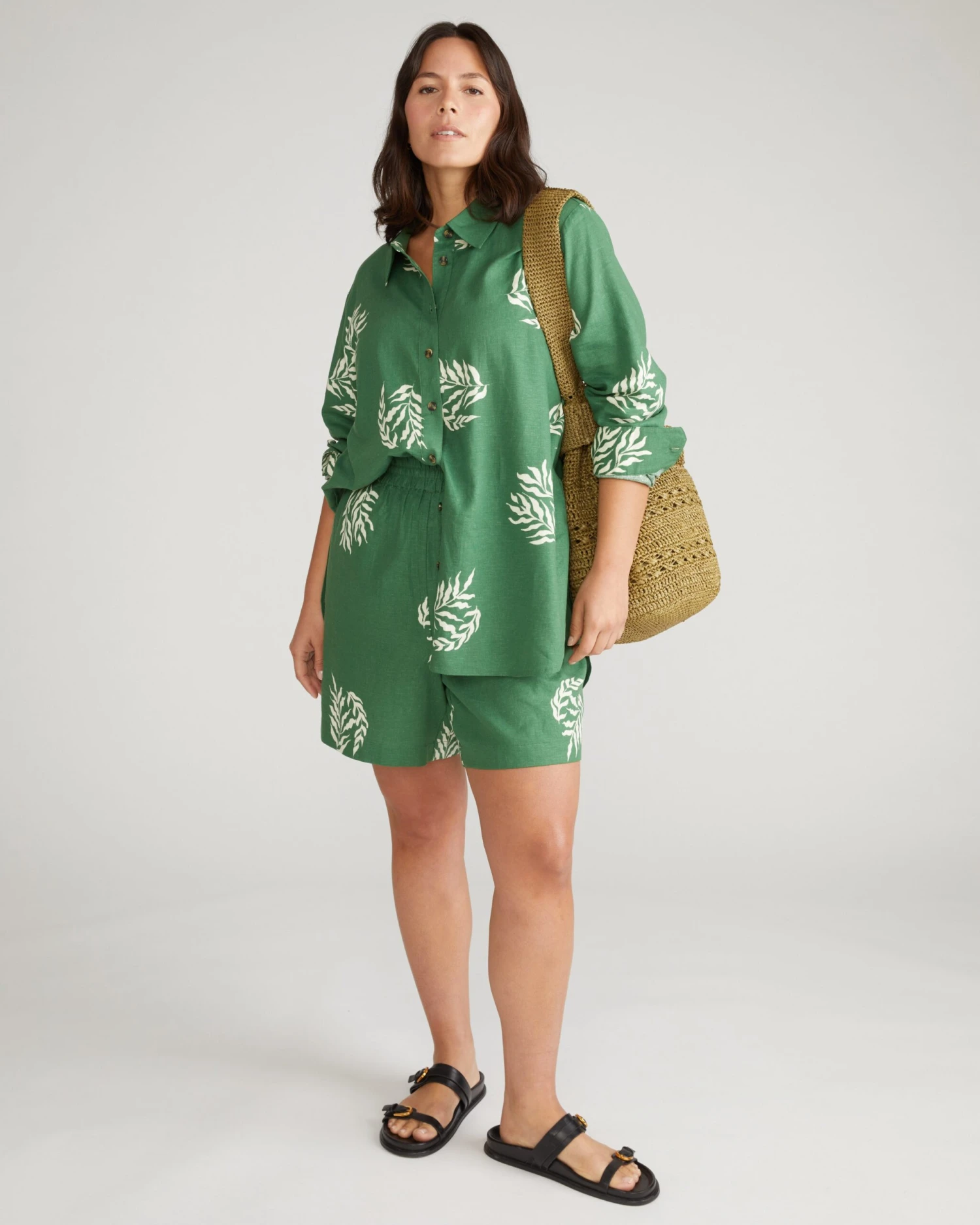 Stretch Linen Hi-Low Tunic in Green Beachgrass Print 6 Stretch Linen Hi-Low Tunic in Green Beachgrass Print - Image 4