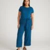TravelKnit Relaxed Fit Tee in Blue Teal - Wrinkle-Resistant Comfort -UNIVERSAL STANDARD Deluxe Rib Relaxed Tee Blue Teal USTO1522 885 001 004