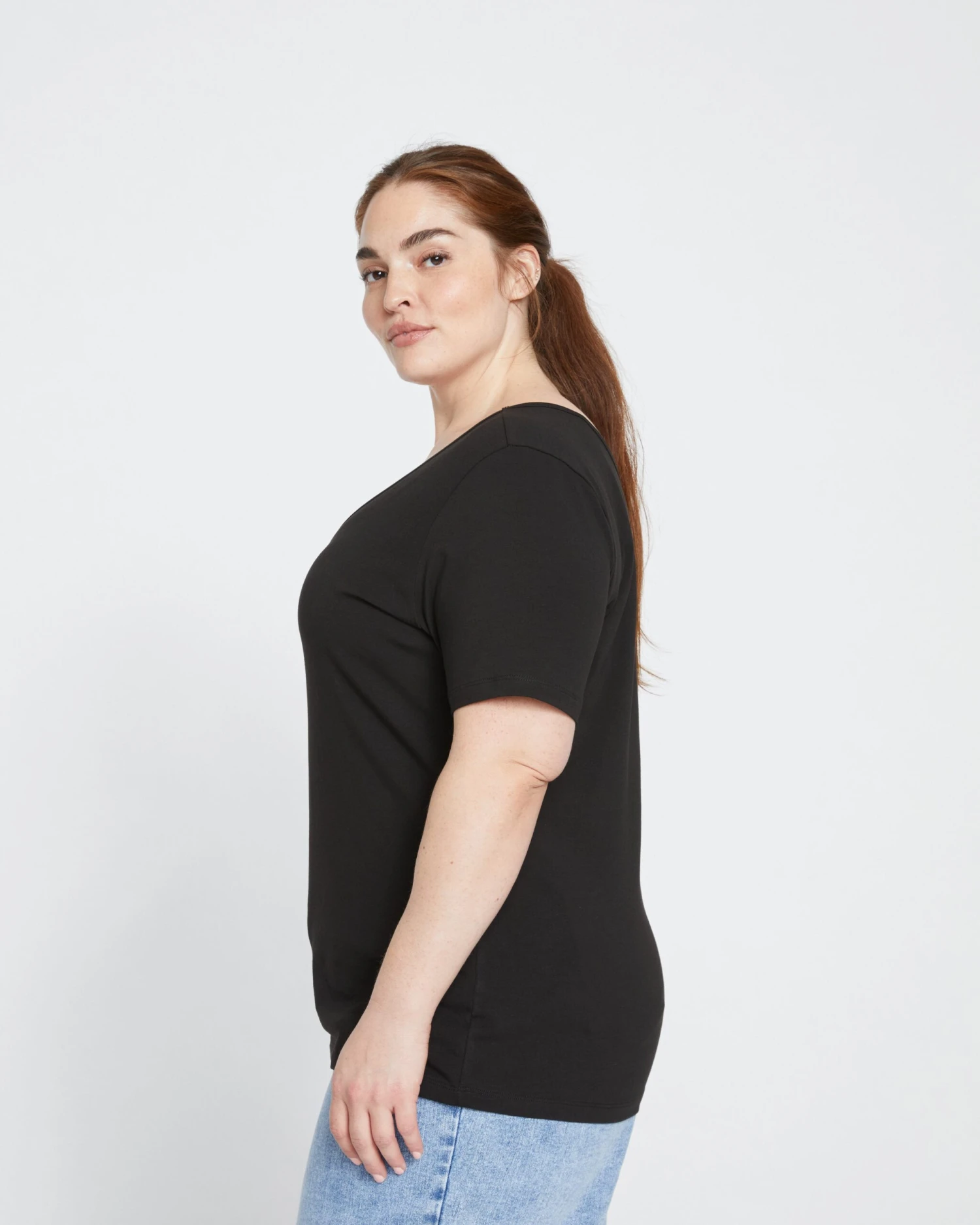 Women's Double V-Neck Tee in Premium Peruvian Cotton - Black 4 Women's Double V-Neck Tee in Premium Peruvian Cotton - Black - Image 2