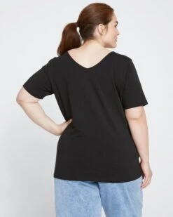 Women's Double V-Neck Tee in Premium Peruvian Cotton - Black 7 Women's Double V-Neck Tee in Premium Peruvian Cotton - Black -UNIVERSAL STANDARD Double V Tee Black USTO1067 001 004 020