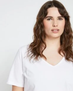 White Double V-Neck Premium Peruvian Cotton Tee - Elegant Slim Fit