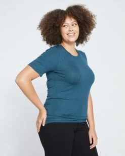 Premium Short Sleeve Ribbed Crew Neck Tee in Deep Sea 8 Premium Short Sleeve Ribbed Crew Neck Tee in Deep Sea -UNIVERSAL STANDARD Eco Foundation Short Sleeve Crew Neck Tee Deep Sea USFD0165E 259 003 013