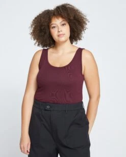 Ribbed Jersey Foundation Tank Top - Black Cherry