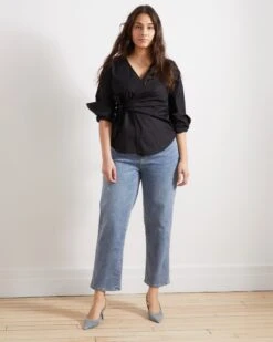 Ella High Rise Straight Leg Jeans - Distressed Washed Indigo -UNIVERSAL STANDARD Editorial 13 089