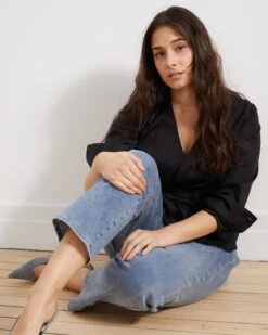 Ella High Rise Straight Leg Jeans - Distressed Washed Indigo -UNIVERSAL STANDARD Editorial 13 104