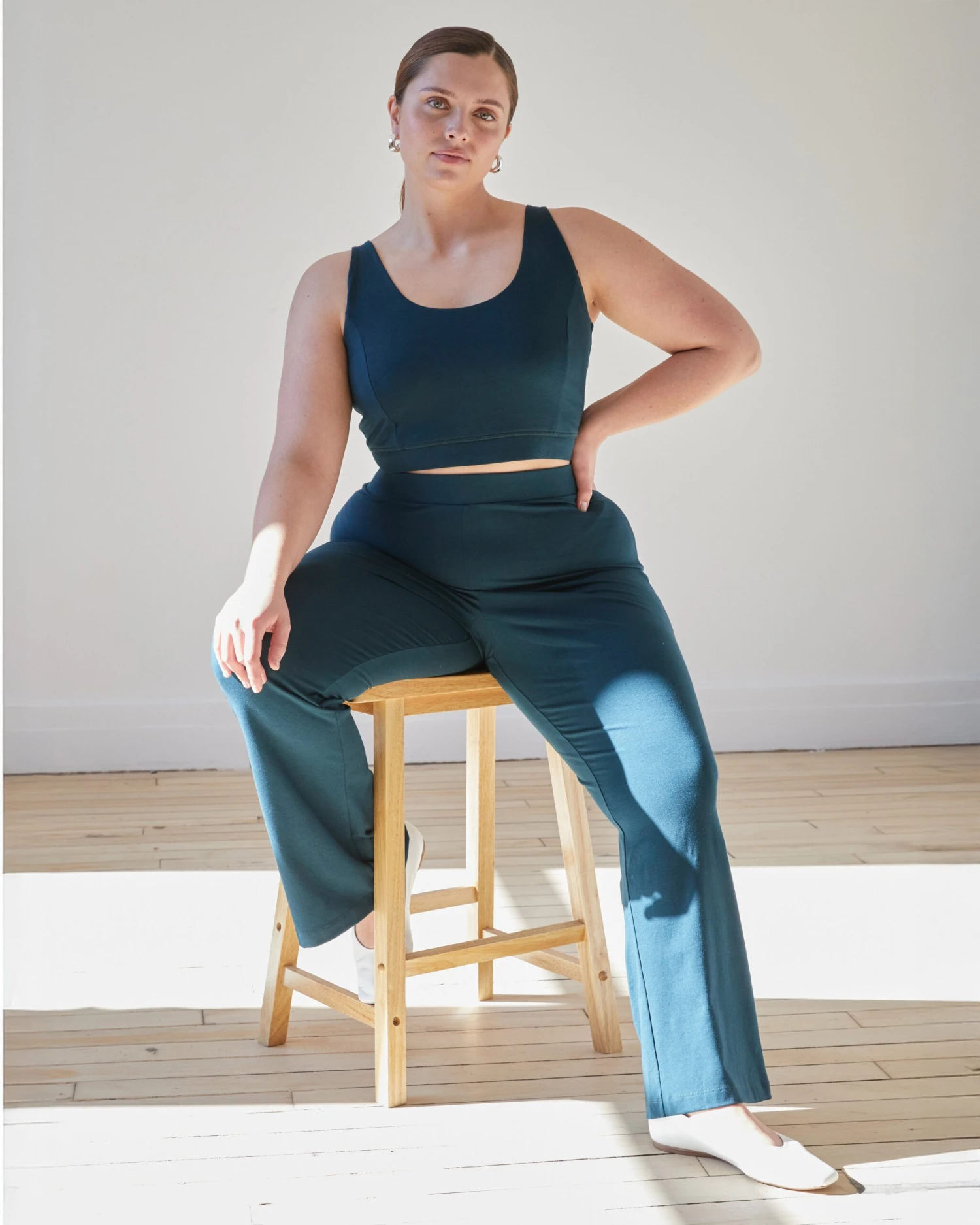 High Waisted Bootcut Leggings - Deep Sea Pima Cotton Flare Pants 7 High Waisted Bootcut Leggings - Deep Sea Pima Cotton Flare Pants - Image 5