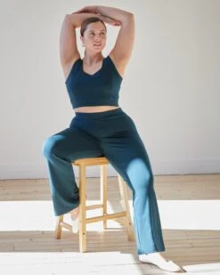 High Waisted Bootcut Leggings - Deep Sea Pima Cotton Flare Pants