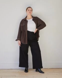 High Rise Sailor Wide Leg Jeans in Jet Black - 70s Retro Style -UNIVERSAL STANDARD Editorial 7 009
