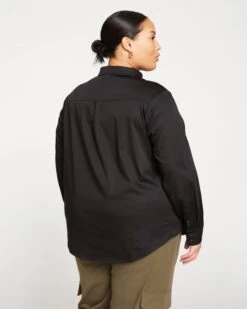 Elbe Popover Stretch Poplin Shirt Classic Fit - Black -UNIVERSAL STANDARD Elbe Shirt Black US20017N 001 004 033