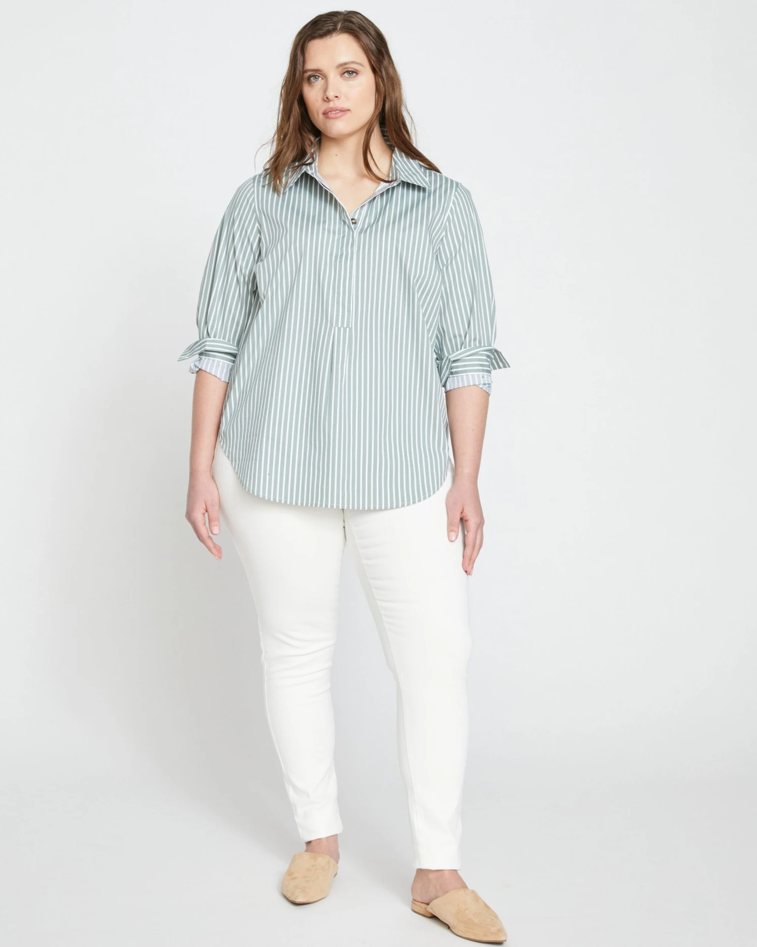 Elbe Popover Stretch Poplin Shirt Classic Fit - Sage/White 4 Elbe Popover Stretch Poplin Shirt Classic Fit - Sage/White - Image 2