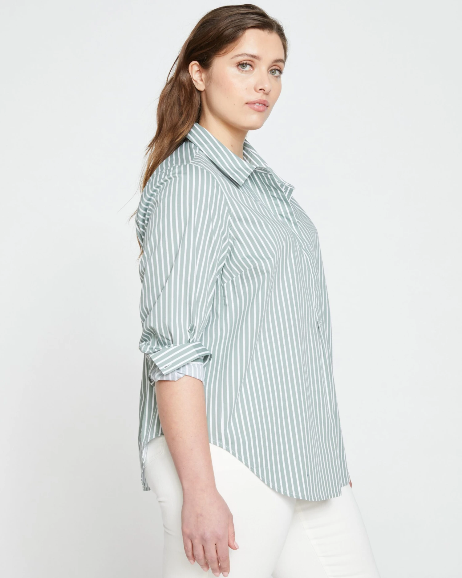 Elbe Popover Stretch Poplin Shirt Classic Fit - Sage/White 5 Elbe Popover Stretch Poplin Shirt Classic Fit - Sage/White - Image 3