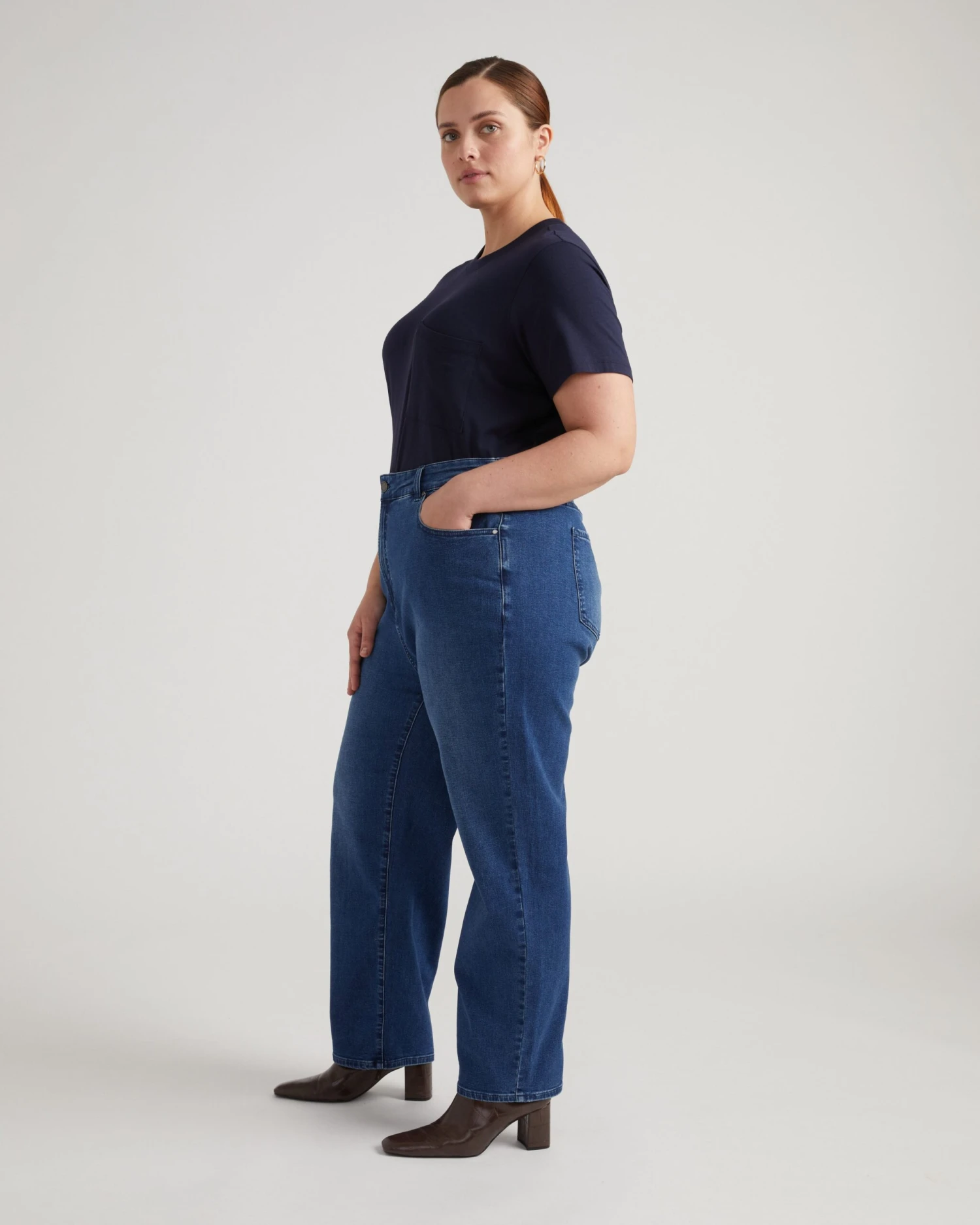 High Rise Straight Leg Jeans - Comfy Stretch Denim in True Blue 4 High Rise Straight Leg Jeans - Comfy Stretch Denim in True Blue - Image 2