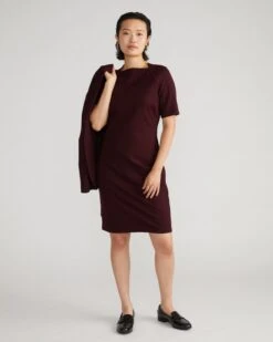 Envelope Neck Ponte Dress - Black Cherry