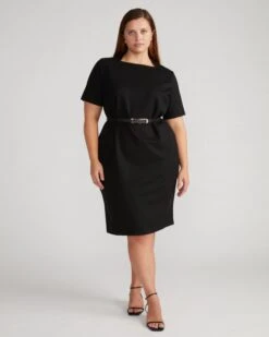 Envelope Neck Ponte Dress - Black