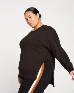 Fiona Black Side Slit Athleisure Sweatshirt