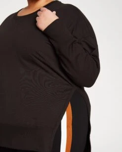 Fiona Black Side Slit Athleisure Sweatshirt -UNIVERSAL STANDARD Fiona Open Side Sweatshirt Black USTO0215 001 003 012