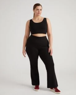High-Waisted Black Bootcut Leggings - Pima Cotton Blend Athleisure