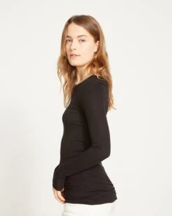 Premium Sustainable Long Sleeve Crew Neck Tee - Soft Ribbed Black -UNIVERSAL STANDARD Foundation Long Sleeve Crew Neck Tee Black USFD0167E 001 003 022