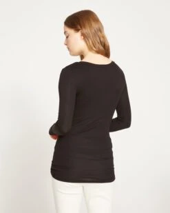 Premium Sustainable Long Sleeve Crew Neck Tee - Soft Ribbed Black -UNIVERSAL STANDARD Foundation Long Sleeve Crew Neck Tee Black USFD0167E 001 004 031