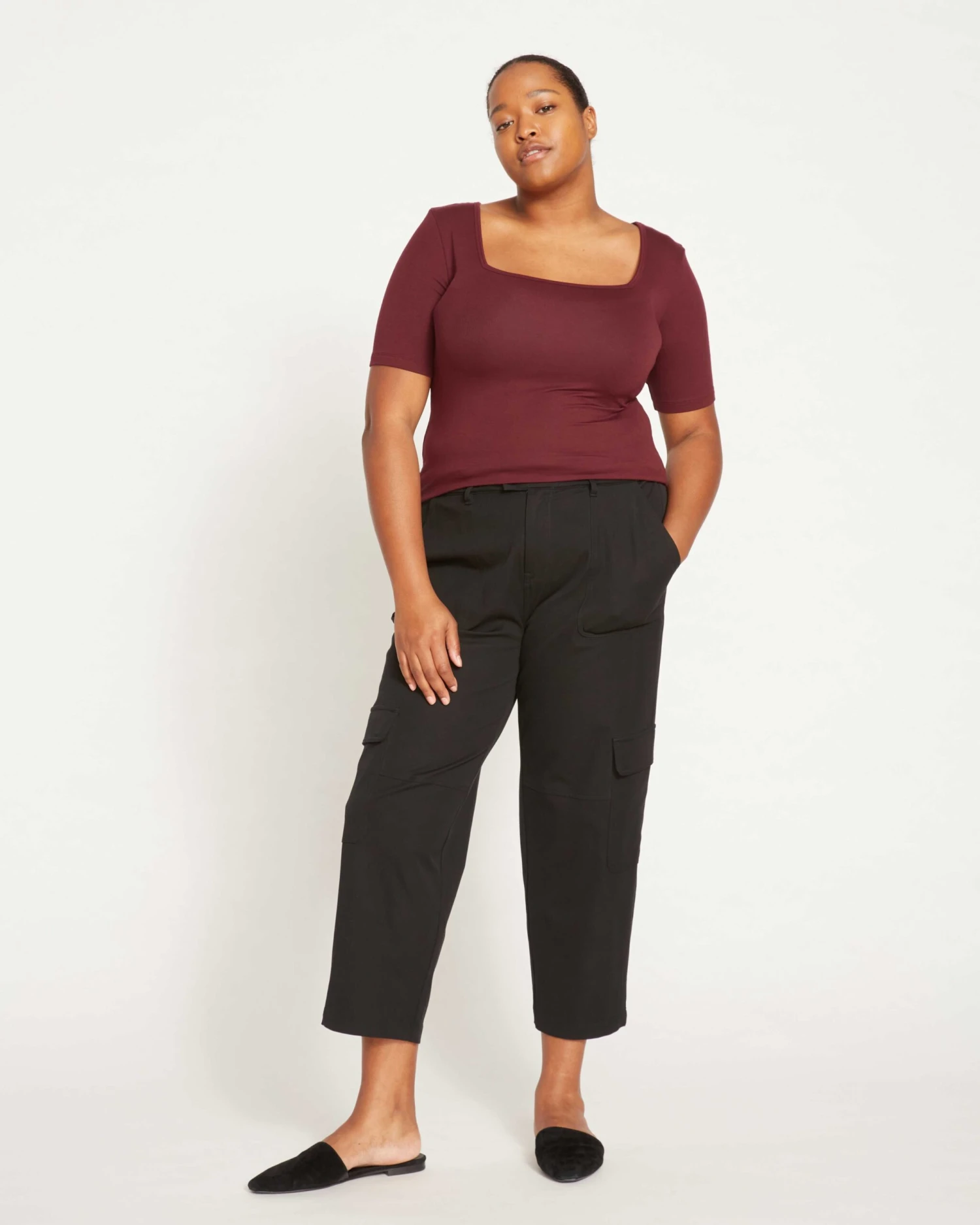 Women's Square Neck Short Sleeve Tee - Sustainable Ribbed Jersey - Image 3