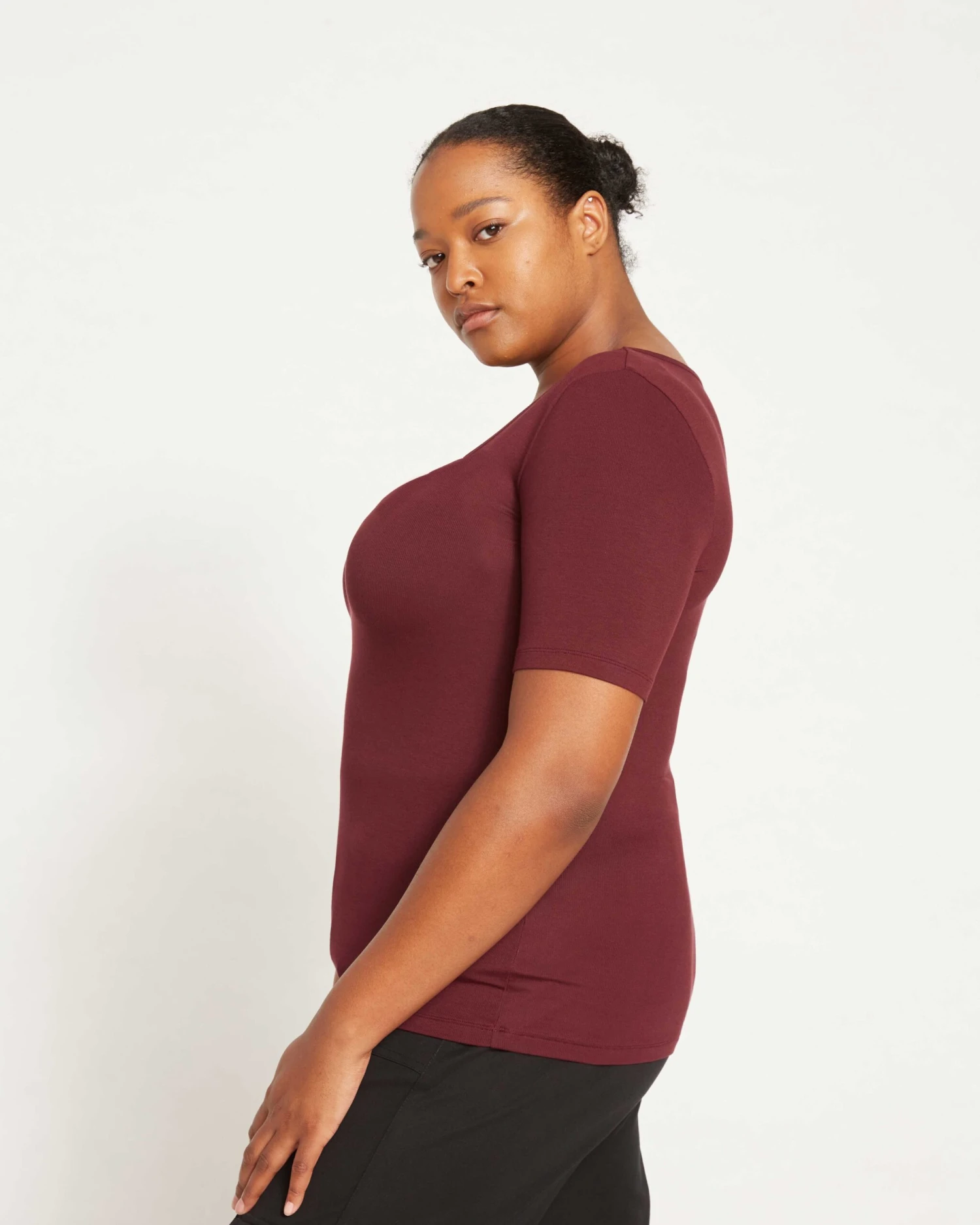 Women's Square Neck Short Sleeve Tee - Sustainable Ribbed Jersey - Image 4