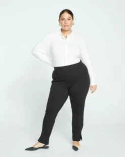 UNIVERSAL STANDARD 20 UNIVERSAL STANDARD -UNIVERSAL STANDARD Full Placket Liquid Jersey Knit Elbe Shirt White USTO1159 025 001 055