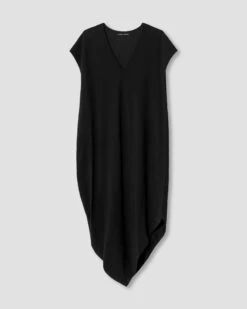 Breathable Peruvian Cotton V-Neck Dress - Relaxed Everyday Black Dress -UNIVERSAL STANDARD Geneva V Neck Dress Black USDR0374