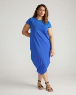 Asymmetrical Cotton Dress in Lapis Blue - Elegant Everyday Style