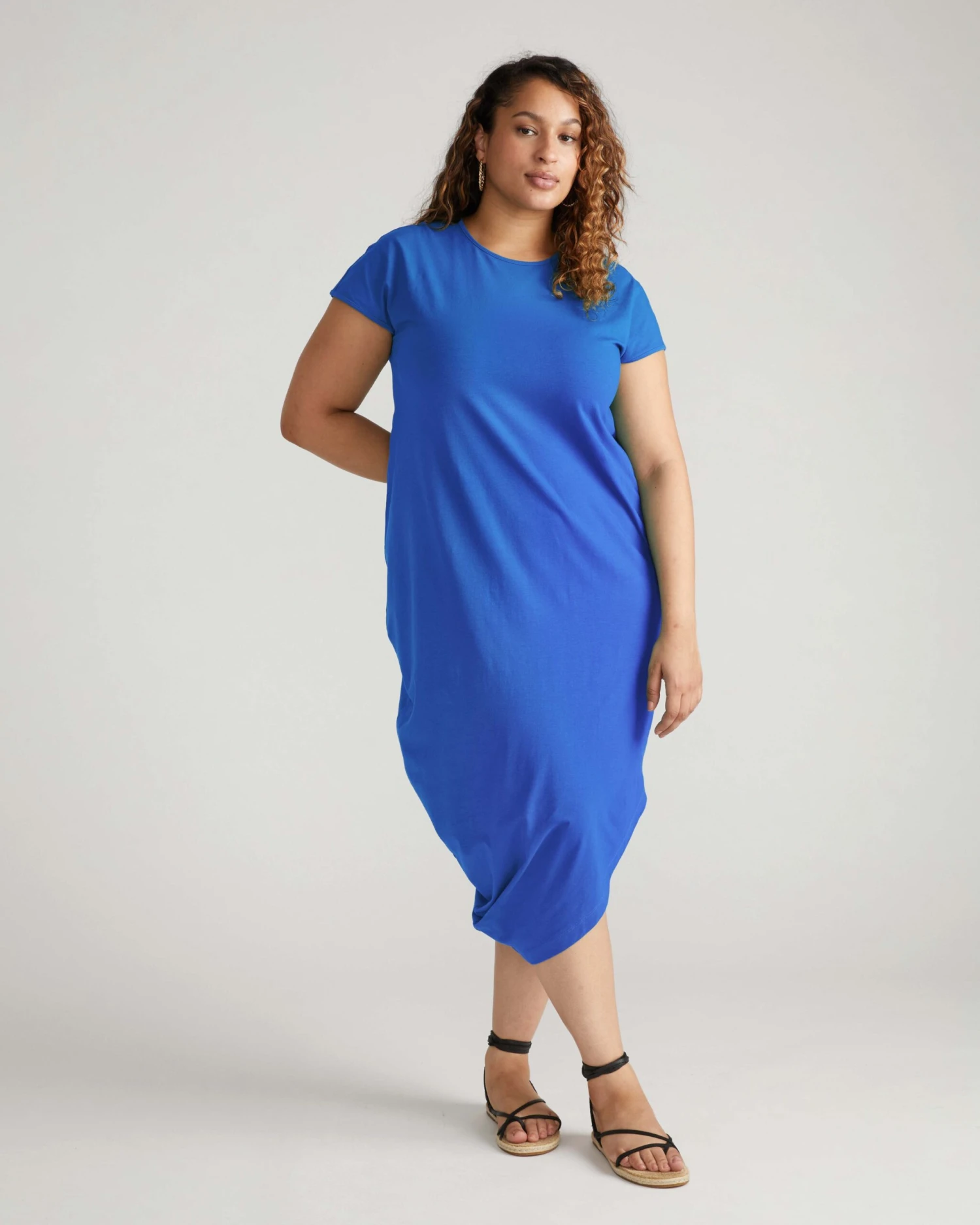 Asymmetrical Cotton Dress in Lapis Blue - Elegant Everyday Style 3 Asymmetrical Cotton Dress in Lapis Blue - Elegant Everyday Style