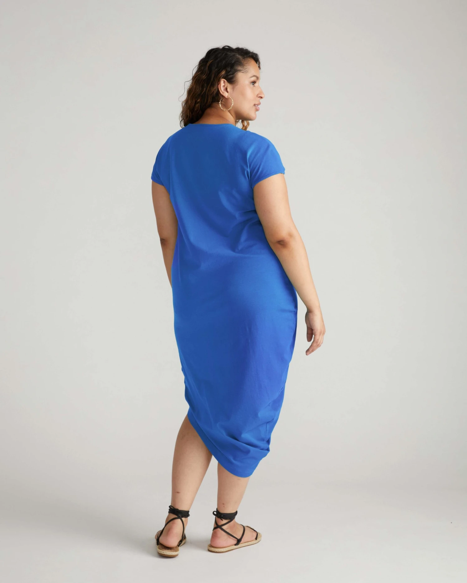 Asymmetrical Cotton Dress in Lapis Blue - Elegant Everyday Style 4 Asymmetrical Cotton Dress in Lapis Blue - Elegant Everyday Style - Image 2
