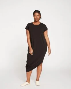 Geneva Black Asymmetrical Peruvian Cotton Comfort Dress -UNIVERSAL STANDARD Geneva Dress Black US1002 001 002 002
