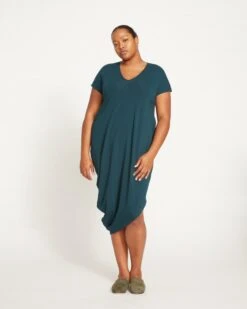 V-Neck Cotton Everyday Dress - Iconic Geneva Deep Sea