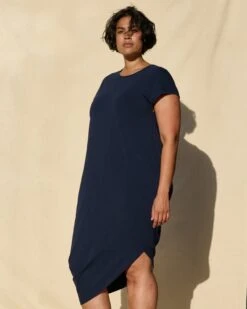 Asymmetrical Cotton Midi Dress - Midnight Geneva Style -UNIVERSAL STANDARD Geneva midnight 003