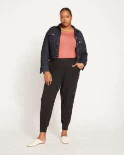 Vintage Indigo Selvedge Denim Jacket - Stretch Comfort Tailored Fit -UNIVERSAL STANDARD Hathaway Jersey Jogger Black USLG0289 001 001 006