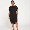 Black Liquid Jersey Cocoon Shift Dress with Pockets - Elegant Relaxed Fit