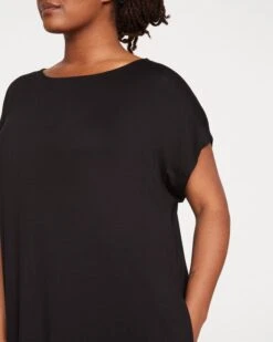 Black Liquid Jersey Cocoon Shift Dress with Pockets - Elegant Relaxed Fit -UNIVERSAL STANDARD Helen Liquid Jersey Shift Dress Black USDR0780 001 002 009