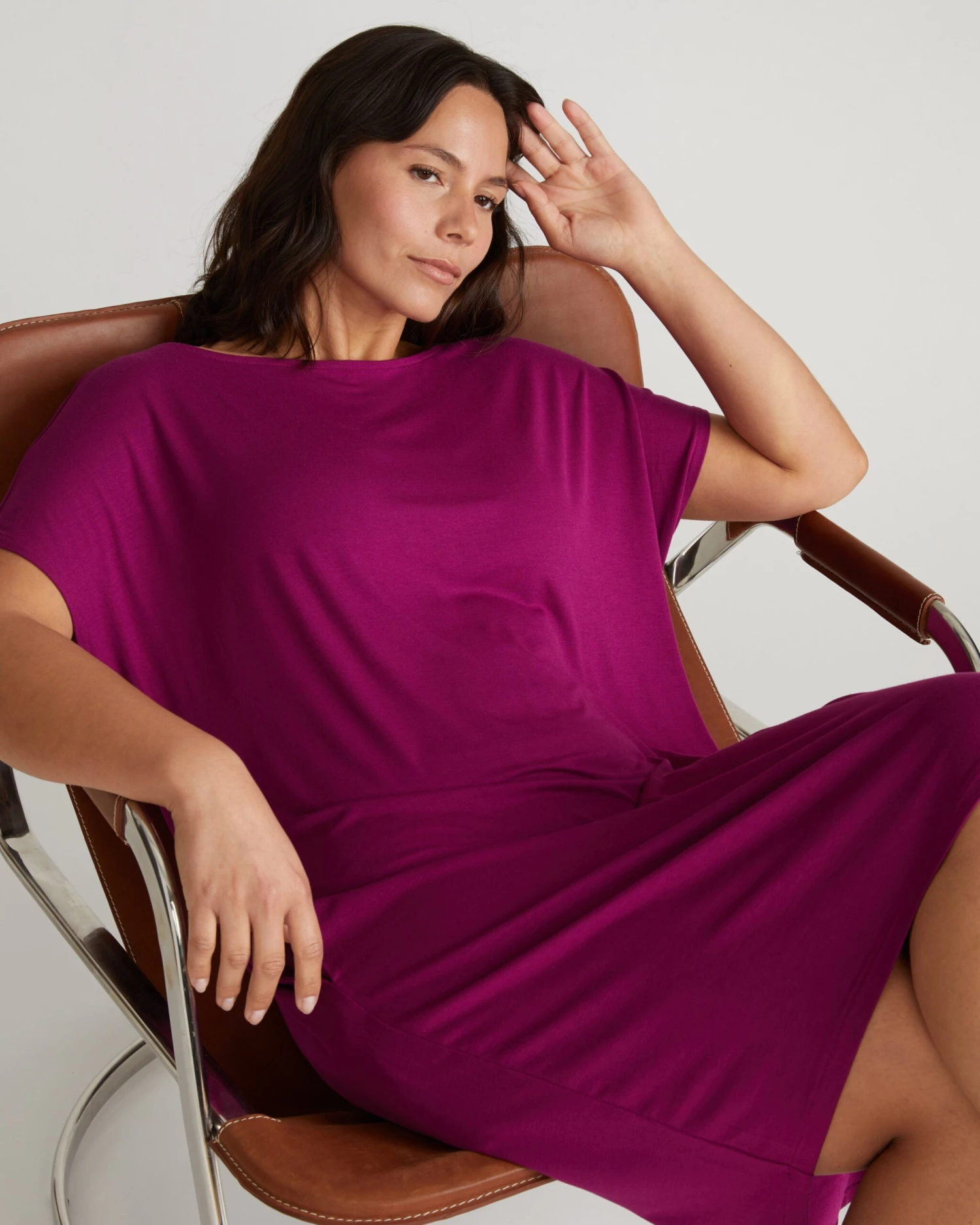 Purple Liquid Jersey Shift Dress - Comfortable Cocoon Fit with Pockets 4 Purple Liquid Jersey Shift Dress - Comfortable Cocoon Fit with Pockets - Image 2