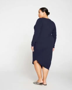 Midnight Blue Long Sleeve V-Neck Peruvian Cotton Geneva Dress -UNIVERSAL STANDARD IconicLongSleeveV NeckGenevaDressBaritoneBlueUSDR0373LV 454 004