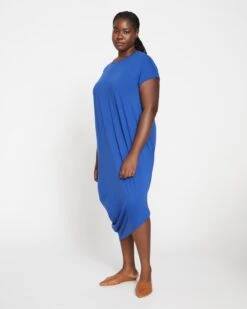 Asymmetrical Cotton Dress in Lapis Blue - Elegant Everyday Style -UNIVERSAL STANDARD Iconic Geneva Dress Lapis US1002 464 001 249