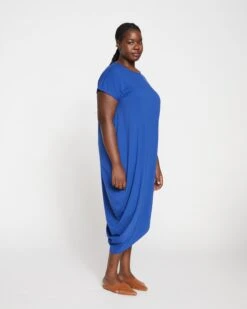 Asymmetrical Cotton Dress in Lapis Blue - Elegant Everyday Style -UNIVERSAL STANDARD Iconic Geneva Dress Lapis US1002 464 003 259