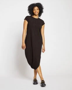 Geneva Black Asymmetrical Peruvian Cotton Comfort Dress