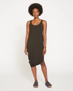 Asymmetrical Black Tank Dress - Premium Peruvian Cotton Summer Midi