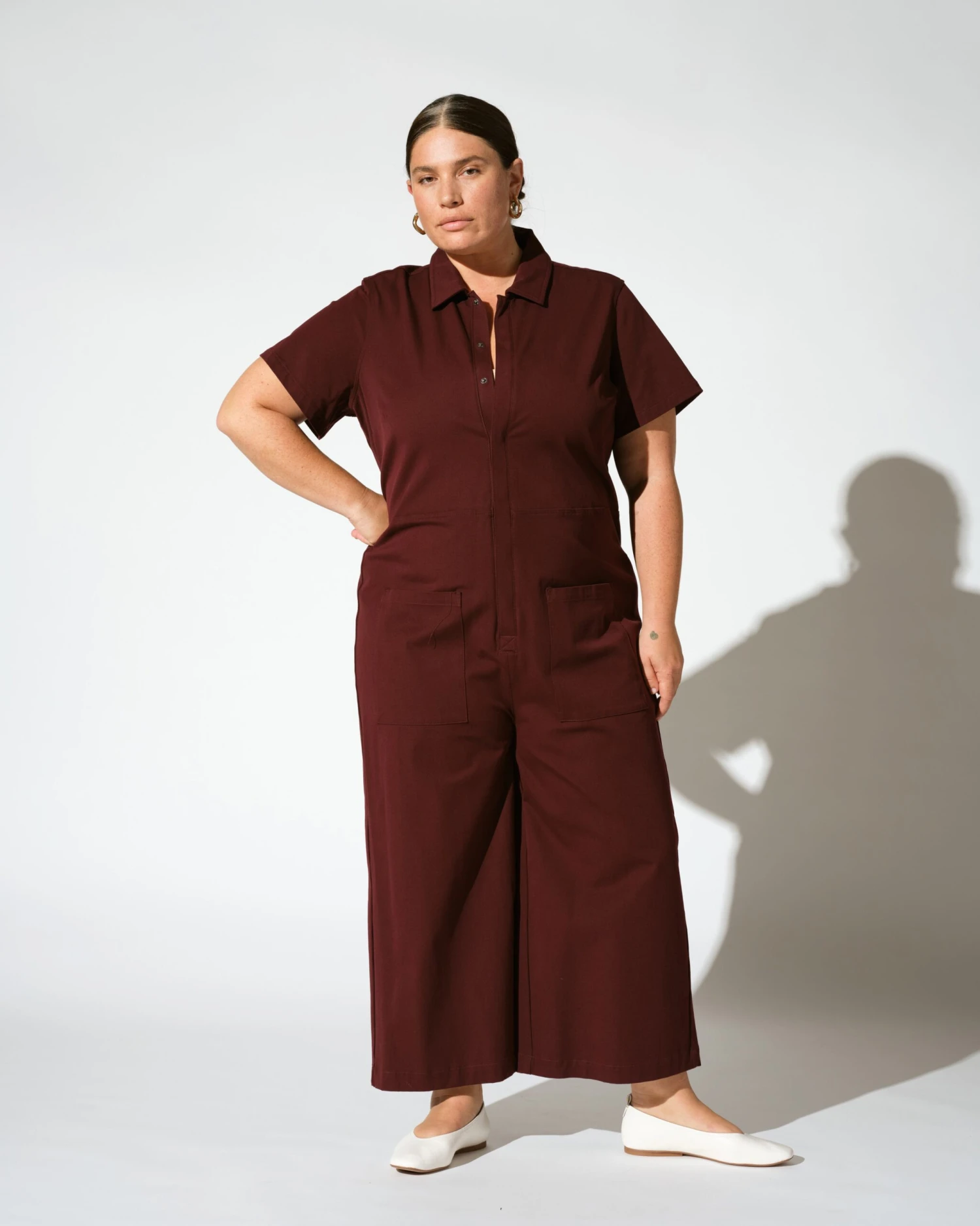 Kate Stretch Cotton Twill Military Jumpsuit - Black Cherry 4 Kate Stretch Cotton Twill Military Jumpsuit - Black Cherry - Image 2