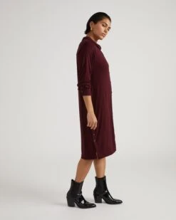 Universal Standard Marcie Liquid Jersey Shirt Dress - Black Cherry 6 Universal Standard Marcie Liquid Jersey Shirt Dress - Black Cherry -UNIVERSAL STANDARD Knee Length Sally Dress Black Cherry USDR1713 190 002 032