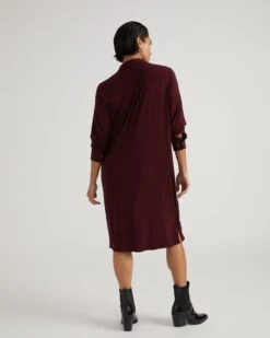 Universal Standard Marcie Liquid Jersey Shirt Dress - Black Cherry 7 Universal Standard Marcie Liquid Jersey Shirt Dress - Black Cherry -UNIVERSAL STANDARD Knee Length Sally Dress Black Cherry USDR1713 190 003 040